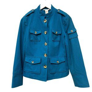SUNDANCE Turquoise Peacoat Jacket Size 10 Petite Wool Blend Women Military Cargo